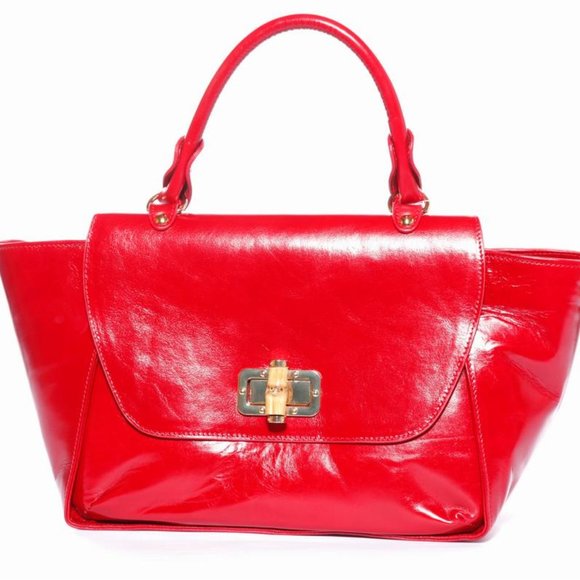 Kama Red Italian Leather Handbag - Picture 1 of 6